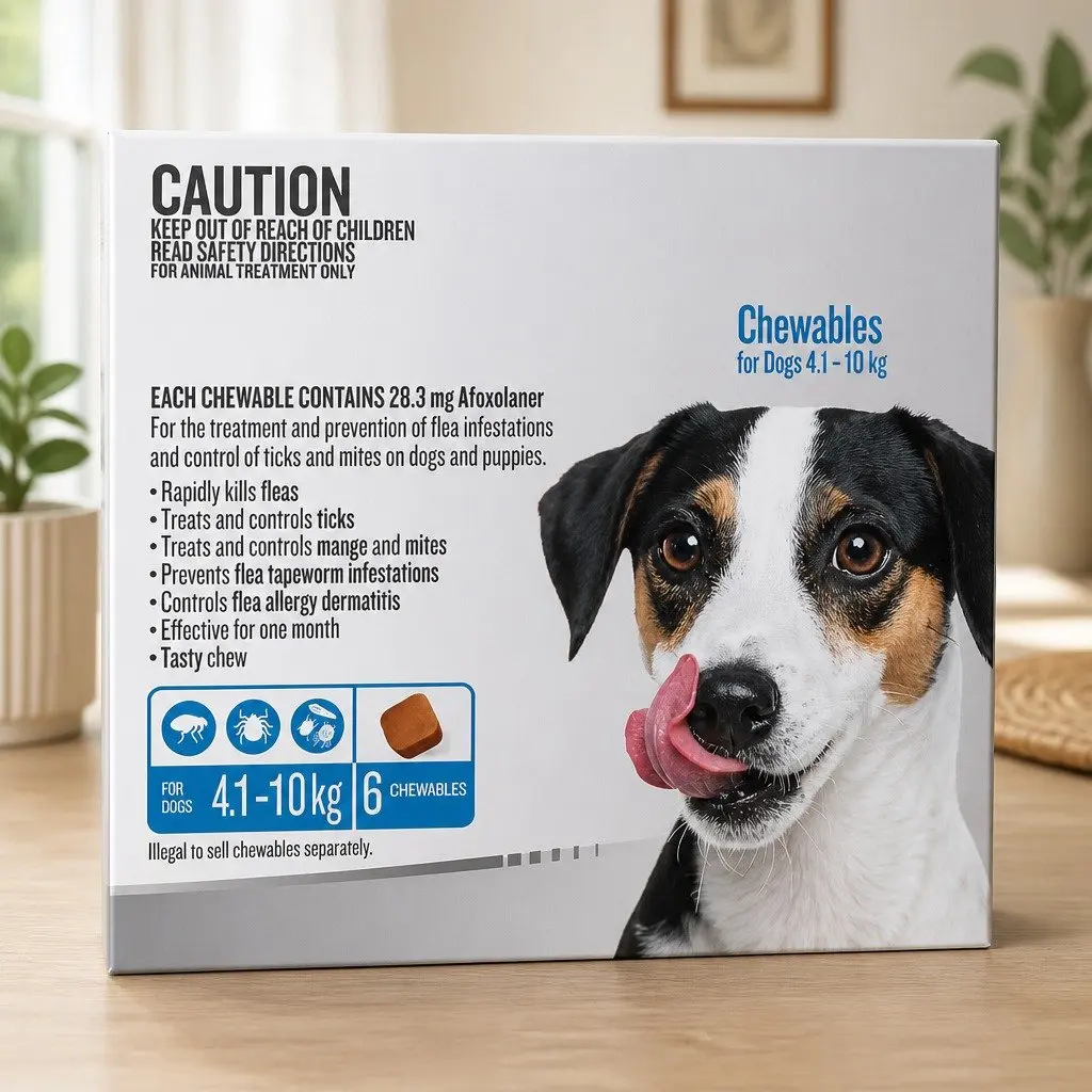 Chewable Tablets Blue Medium Dogs 4.1-10kg Flea and Tick Chews 6 Pack