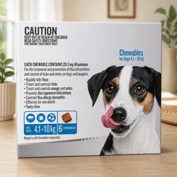 Oral Flea and Tick Chewable Tablets for Medium Dogs 4.1-10kg 6 Pack Protection