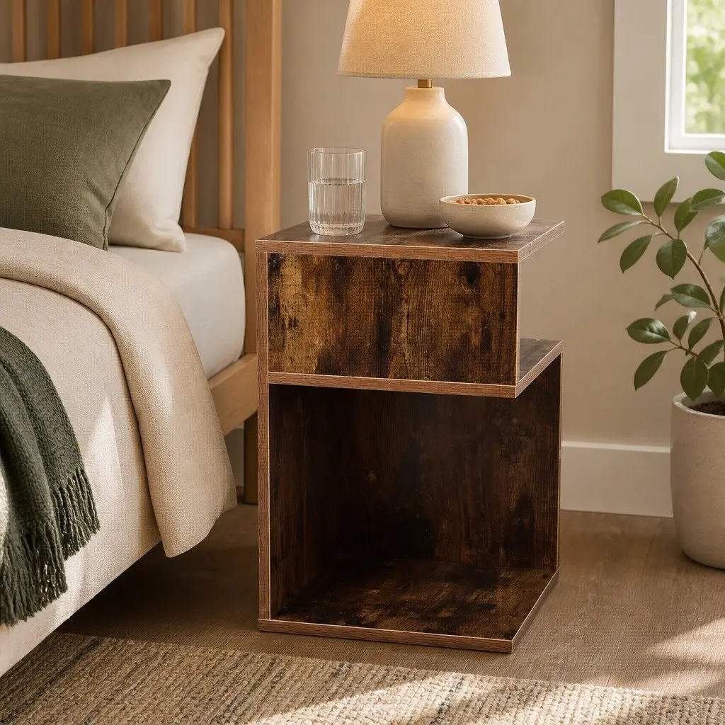 Wooden Bedside Table Oak 33x33x50cm Open Shelves Bedroom Storage 2 Piece