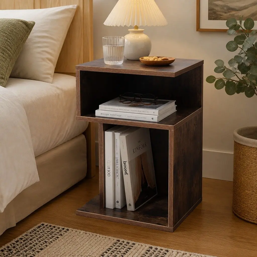 Bedside Table Oak Industrial Style Storage Nightstand