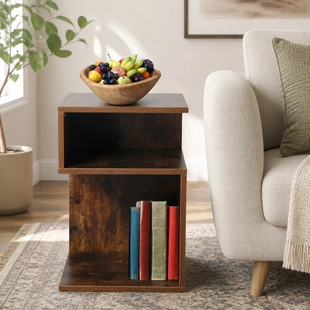 Bedside Table Oak Industrial Style Storage Nightstand