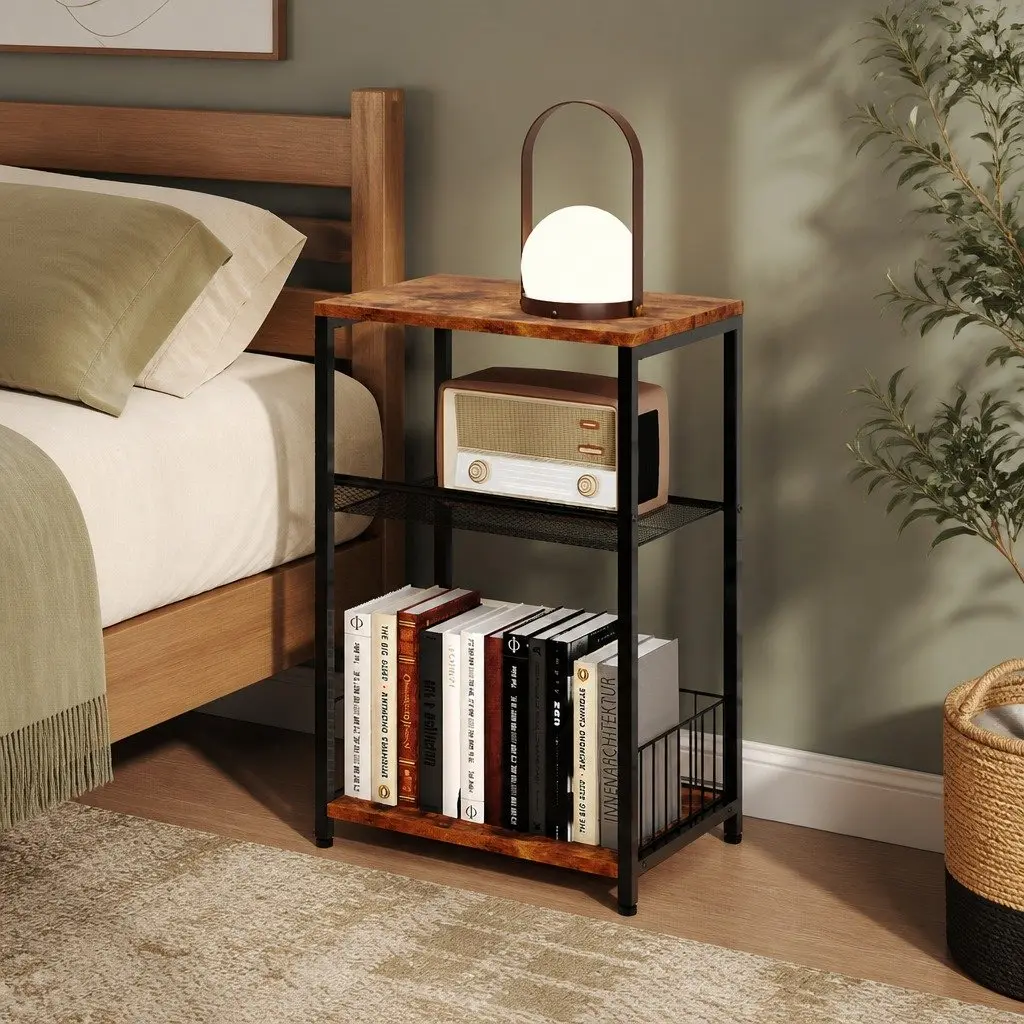 3-Tier Side Table Storage Shelf Bedroom End Table Compact Modern Design