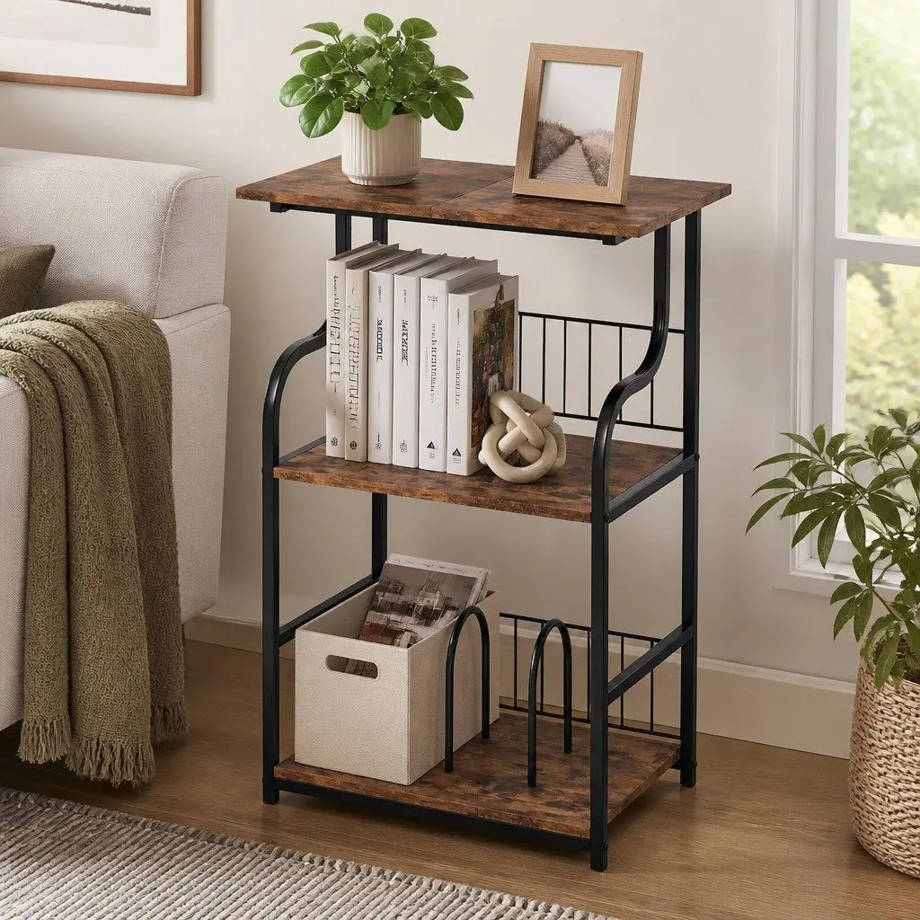 Side Table 3-Tier Storage Shelf Modern Furniture Bedroom Lounge Display Stand