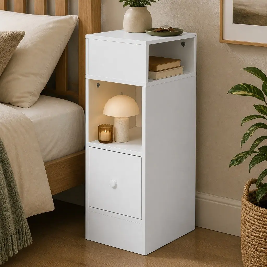 Bedside Table with Two Shelves and Drawer