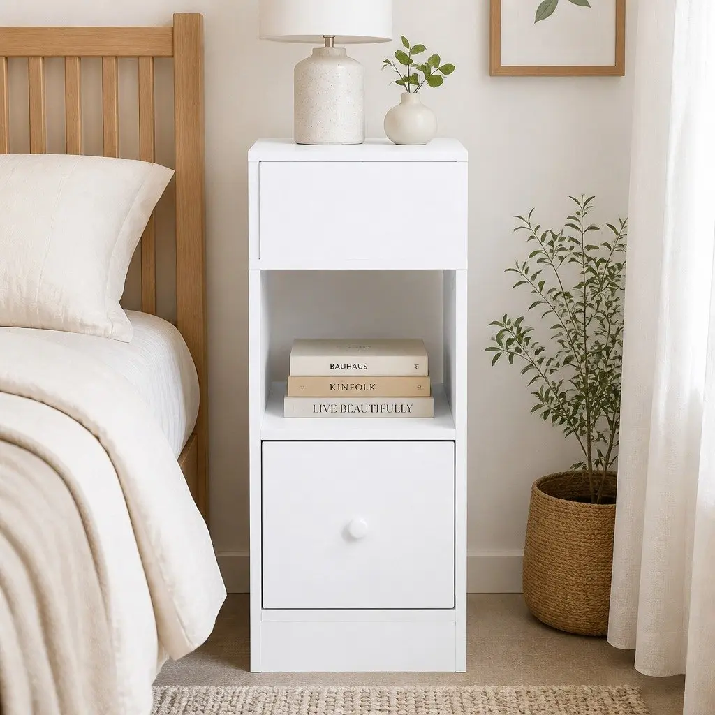 Bedside Table with Two Shelves and Drawer