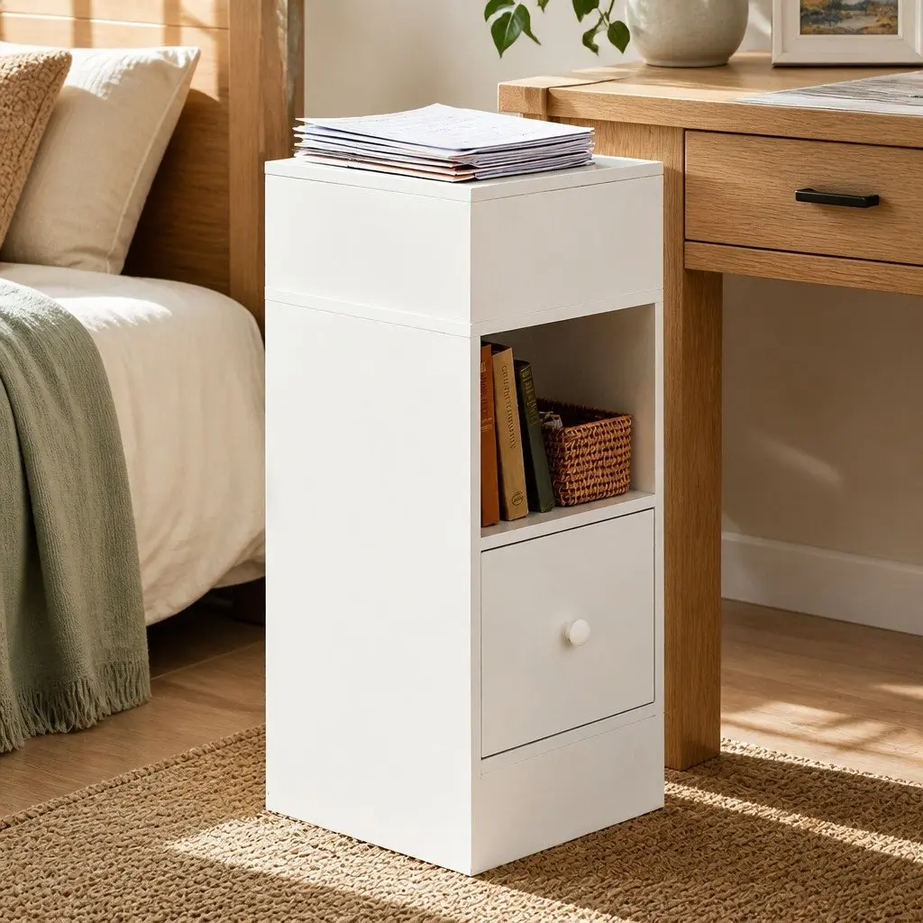 Bedside Table with Two Shelves and Drawer