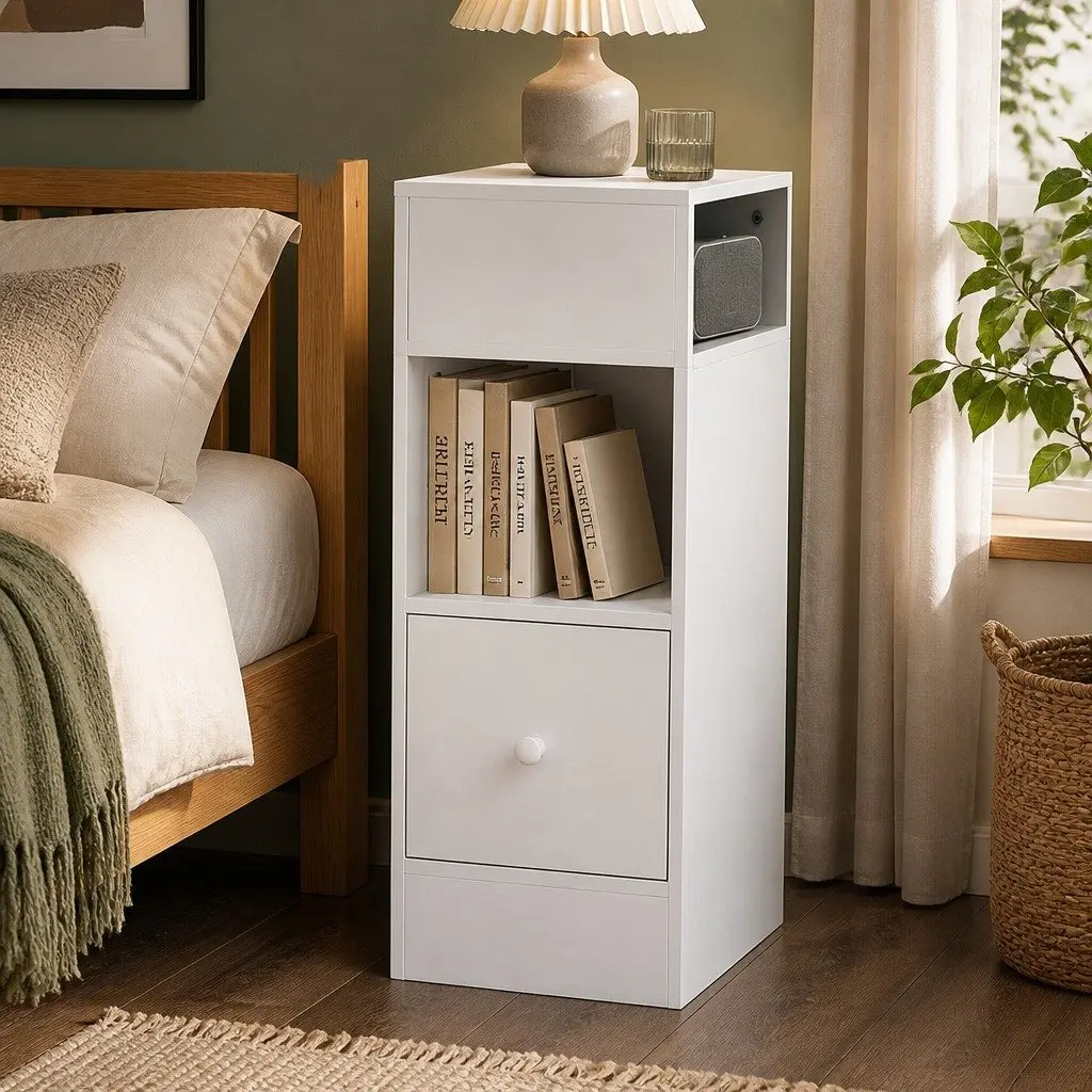 Bedside Table with Two Shelves and Drawer