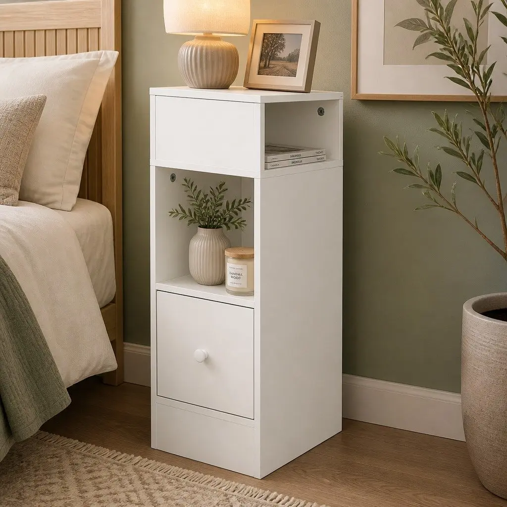 Bedside Table with Two Shelves and Drawer