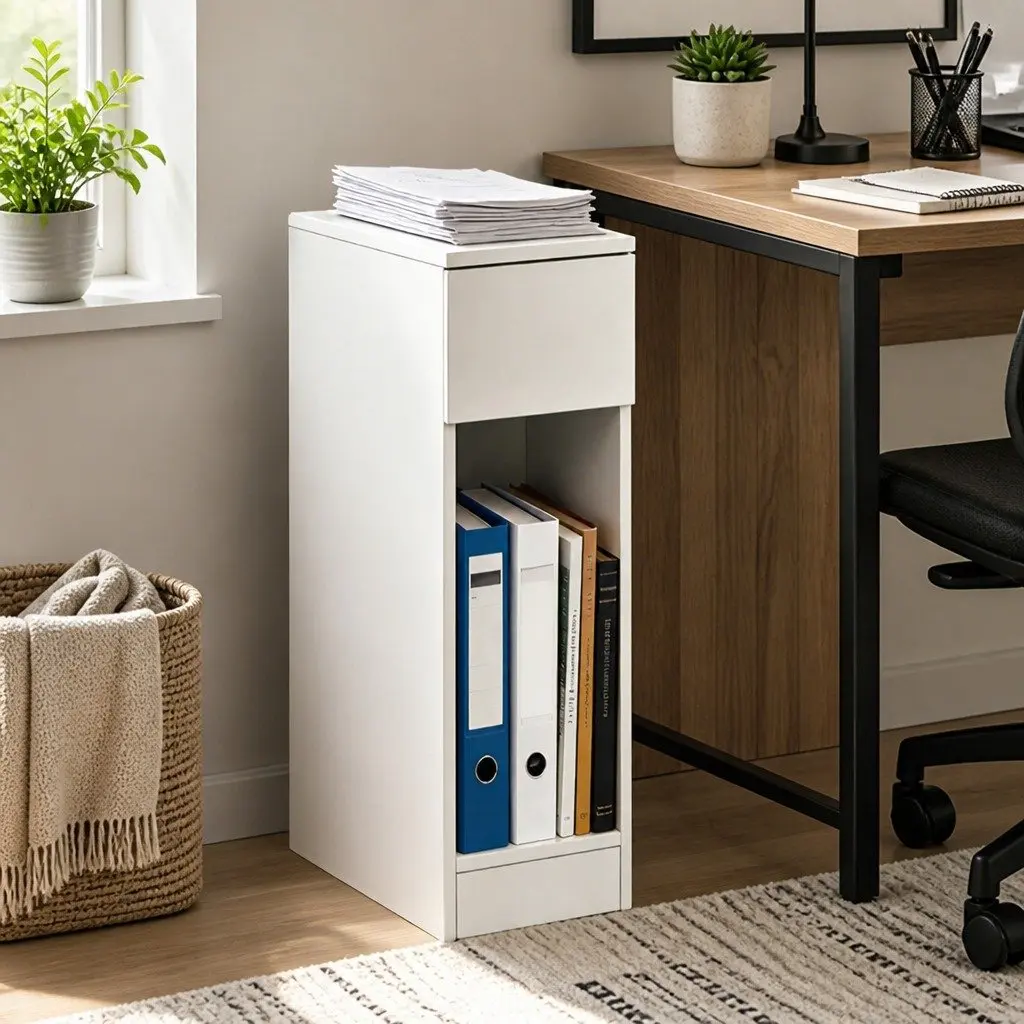 Slim Bedside Table with Drawer and Shelf