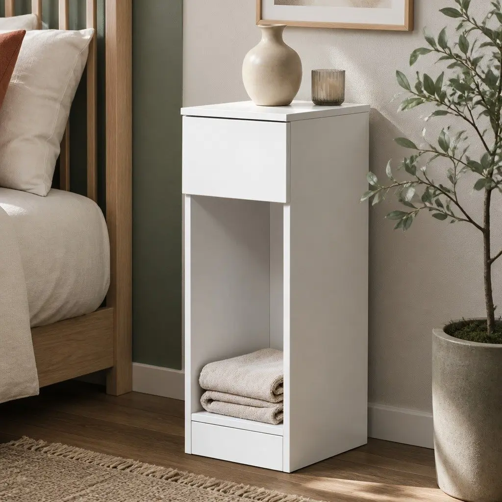 Slim Bedside Table with Drawer and Shelf