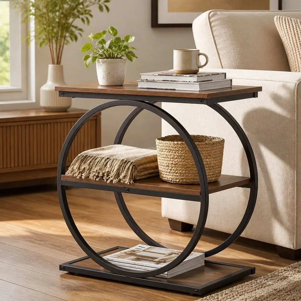 3 Tier Narrow Side Table Industrial End Table Storage Shelves Bedroom Living