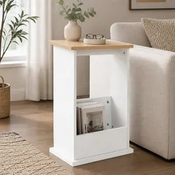 Slim Side Table with Magazine Rack Storage Narrow Sofa End Table Living Room