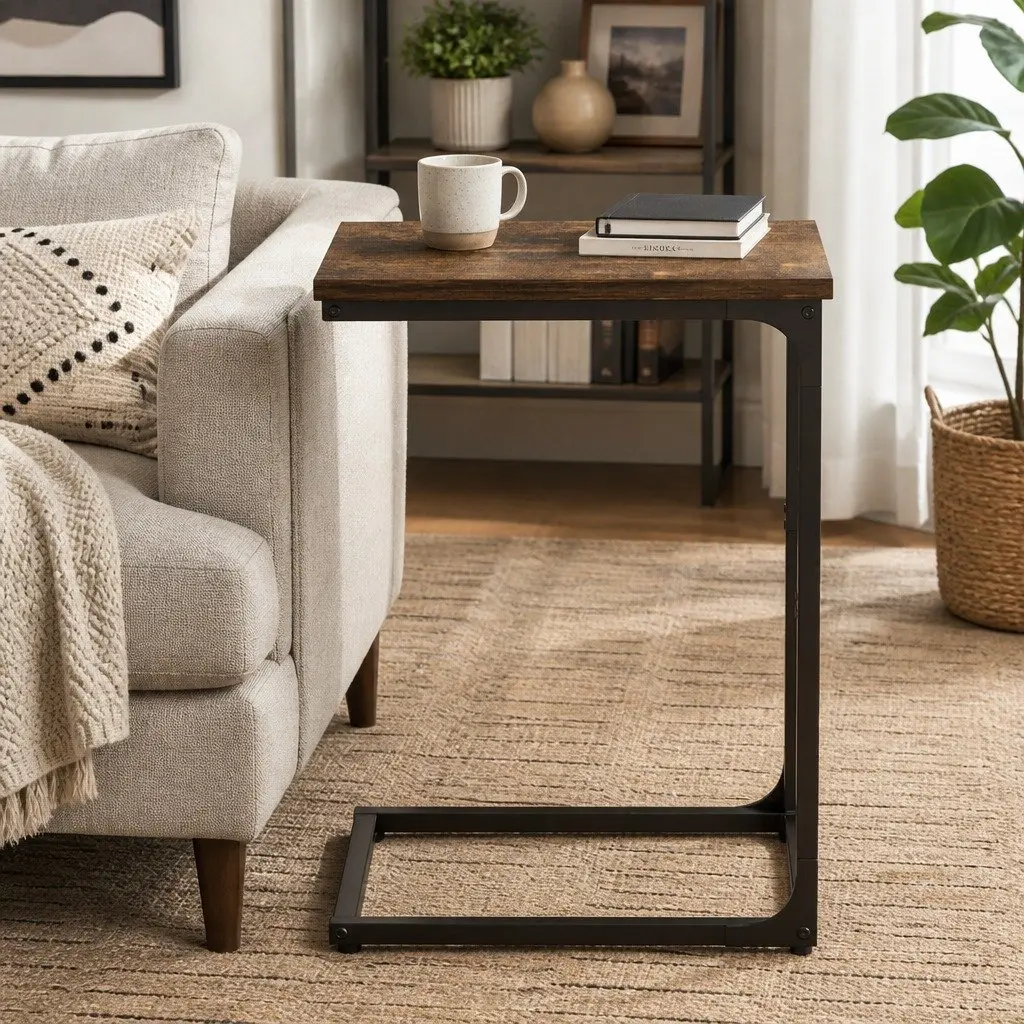C-Shaped End Table Side Sofa Coffee Laptop Overbed Industrial Mobile Furniture