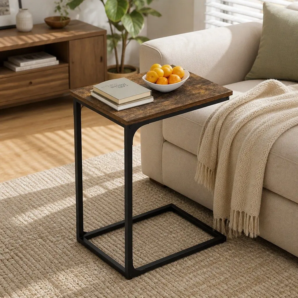 C-Shaped End Table Side Sofa Coffee Laptop Overbed Industrial Mobile Furniture