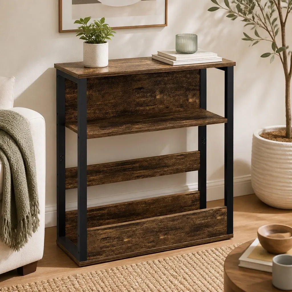3-Tier Side Table with Wood and Metal