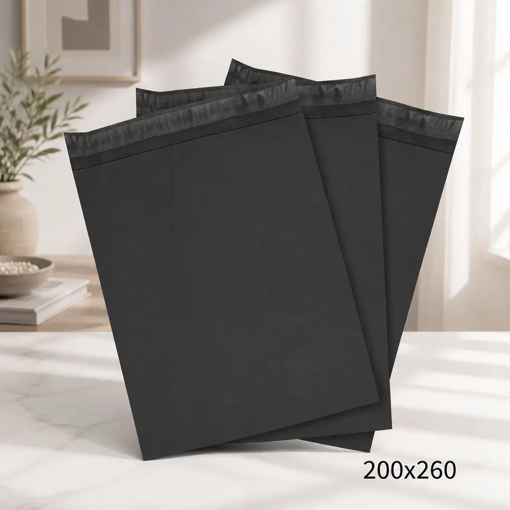 Poly Mailers Black 200x260mm Self-Sealing Durable Tear Resistant Moisture Resistant Film