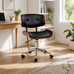 Black Office Chair: Swivel Seat, Wooden Frame