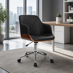 Sleek Wooden Office Chair: Adjustable and Mobile
