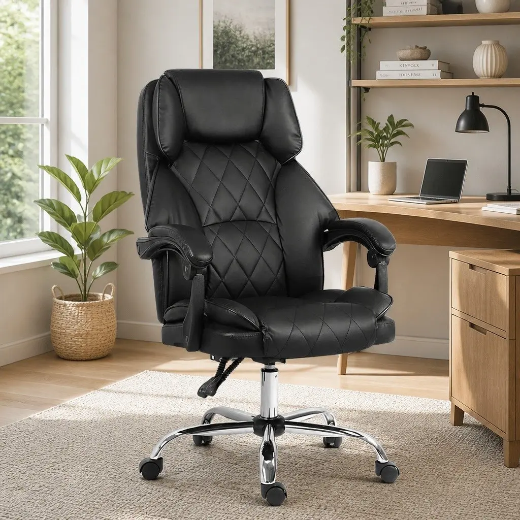 Office Chair Black High-Back Recliner Adjustable Swivel Desk Seat