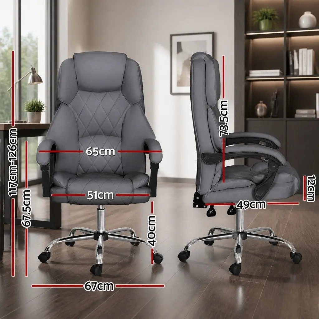 Executive Office Chair Grey High Back Recliner with Adjustable Armrests and Retractable Footrest