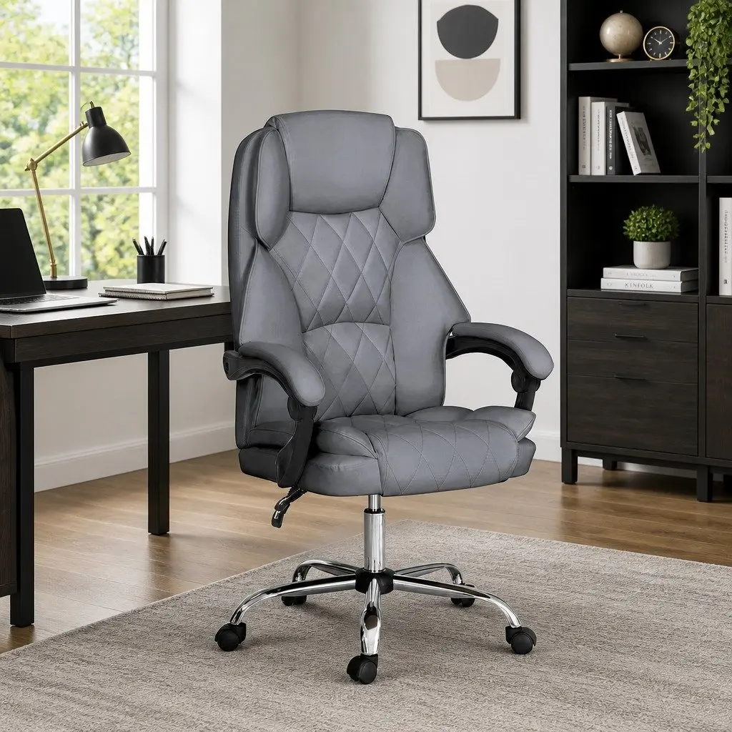 Executive Office Chair Grey High Back Recliner with Adjustable Armrests and Retractable Footrest