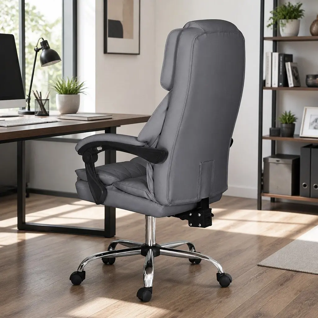 Executive Office Chair Grey High Back Recliner with Adjustable Armrests and Retractable Footrest
