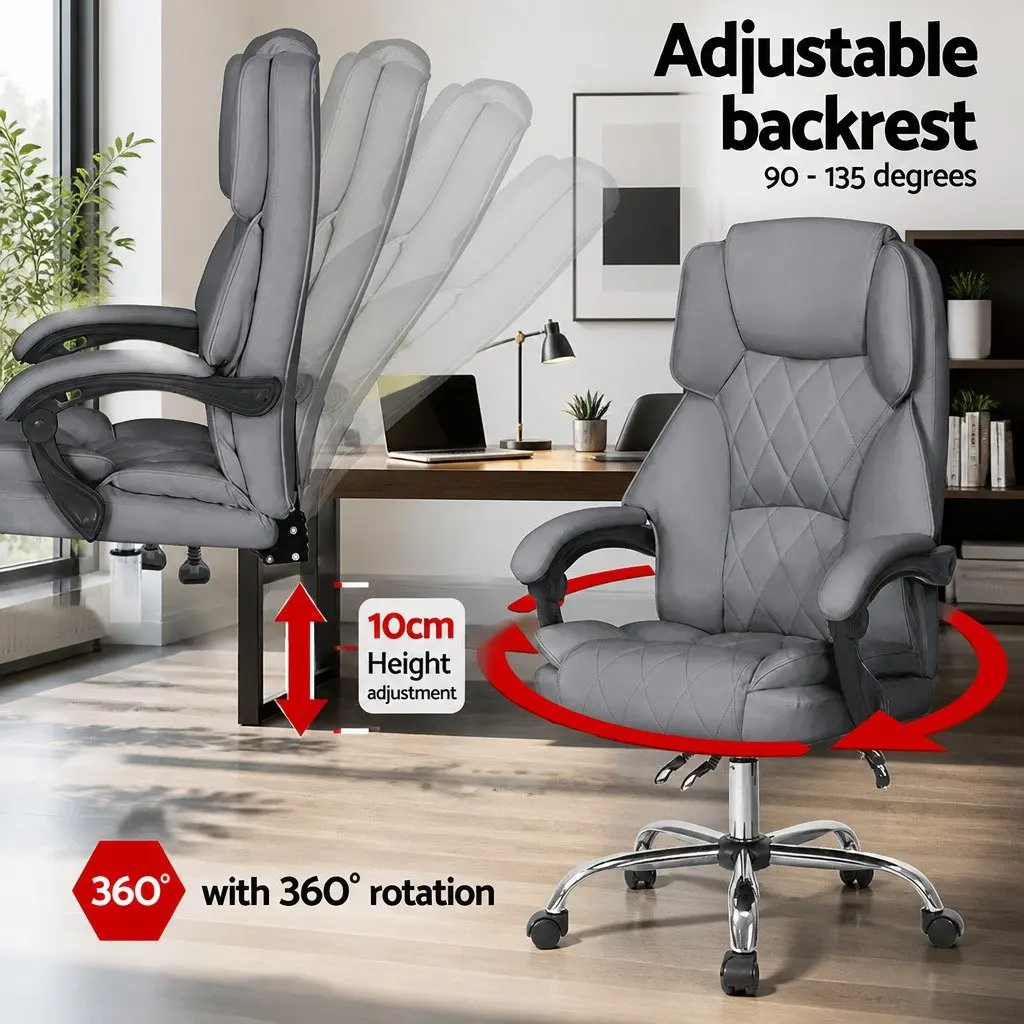 Executive Office Chair Grey High Back Recliner with Adjustable Armrests and Retractable Footrest