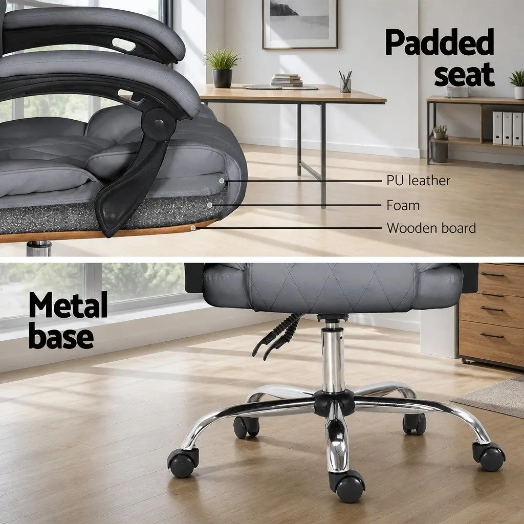 Executive Office Chair Grey High Back Recliner with Adjustable Armrests and Retractable Footrest