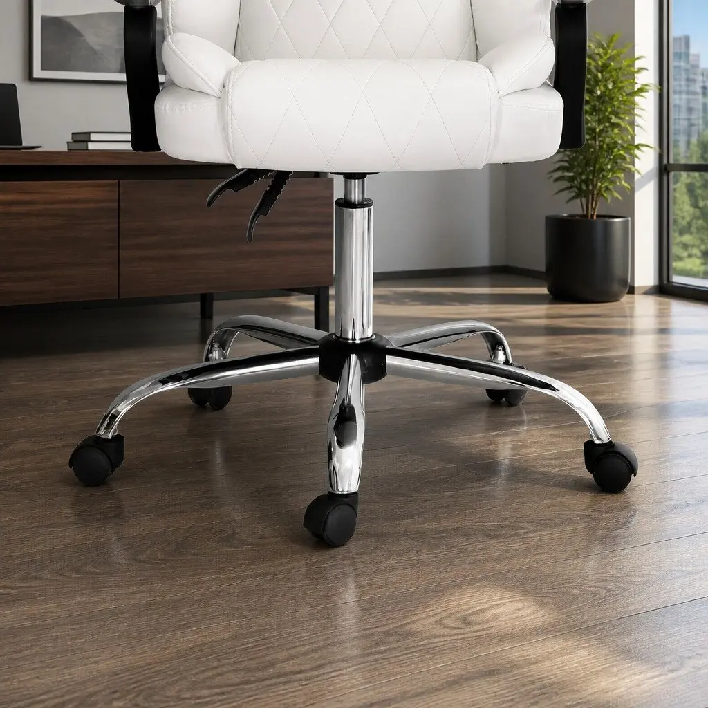 Office Chair White High-Back Recliner Padded Armrests Adjustable