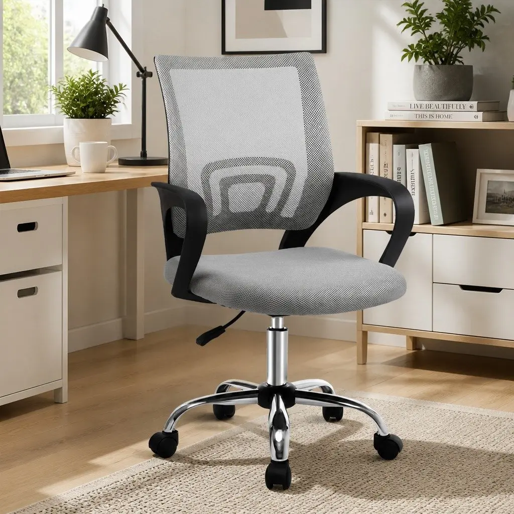 Mesh Office Chair Mid Back Grey Breathable Ergonomic Desk Chair 360 Swivel