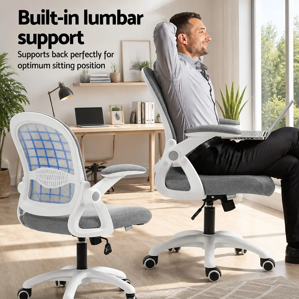 Office Chair Mesh Computer Gaming Desk Work Study Mid Back Adjustable Grey White
