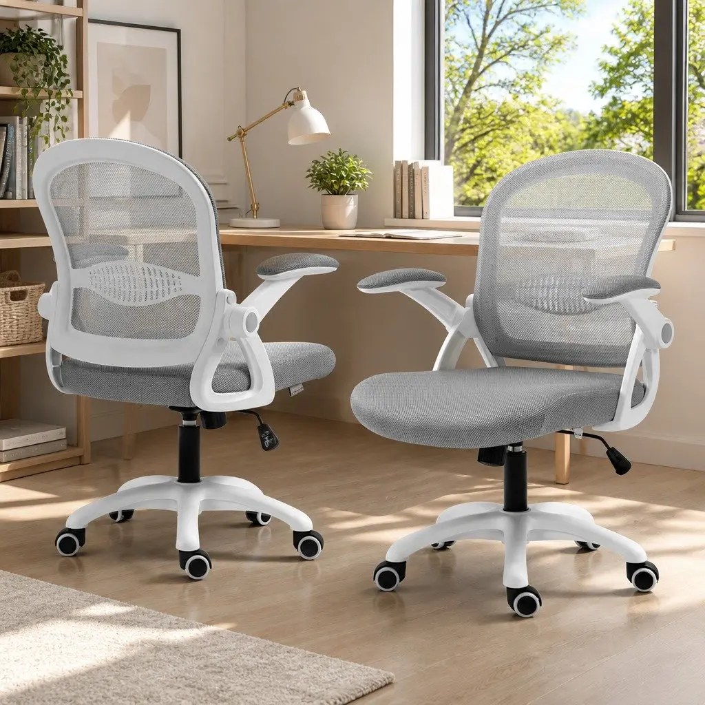 Office Chair Mesh Computer Gaming Desk Work Study Mid Back Adjustable Grey White