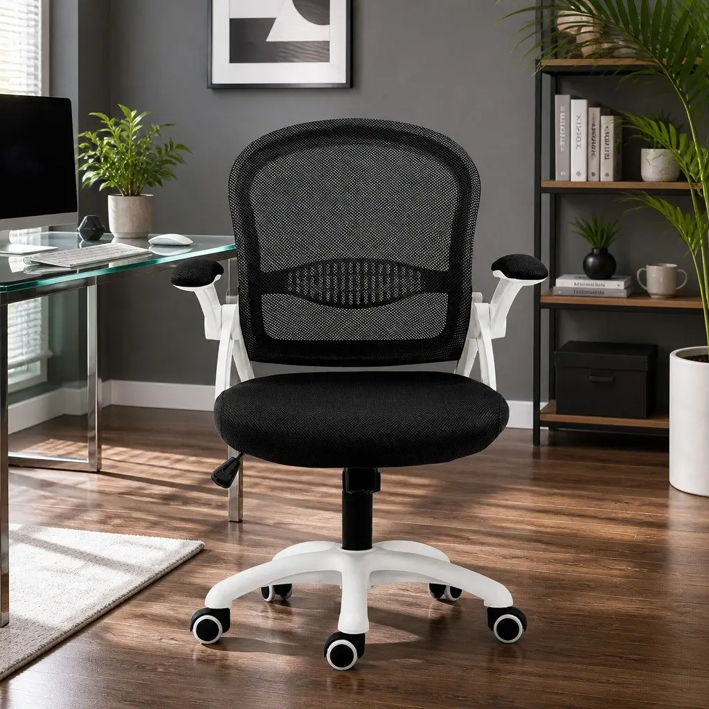 Mesh Office Chair Black Mid Back Adjustable Height Breathable Ergonomic Seat