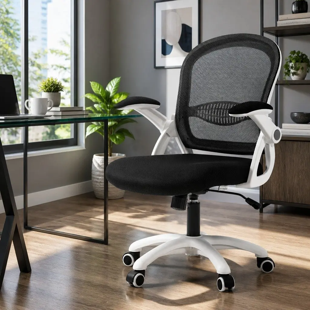 Mesh Office Chair Black Mid Back Adjustable Height Breathable Ergonomic Seat