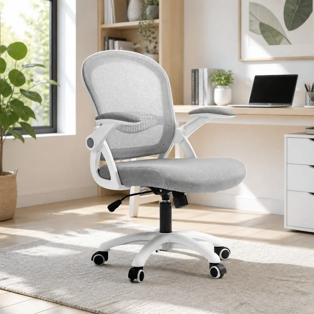 Mesh Office Chair Grey Mid Back Adjustable Height Gas Lift 360 Swivel Tilt