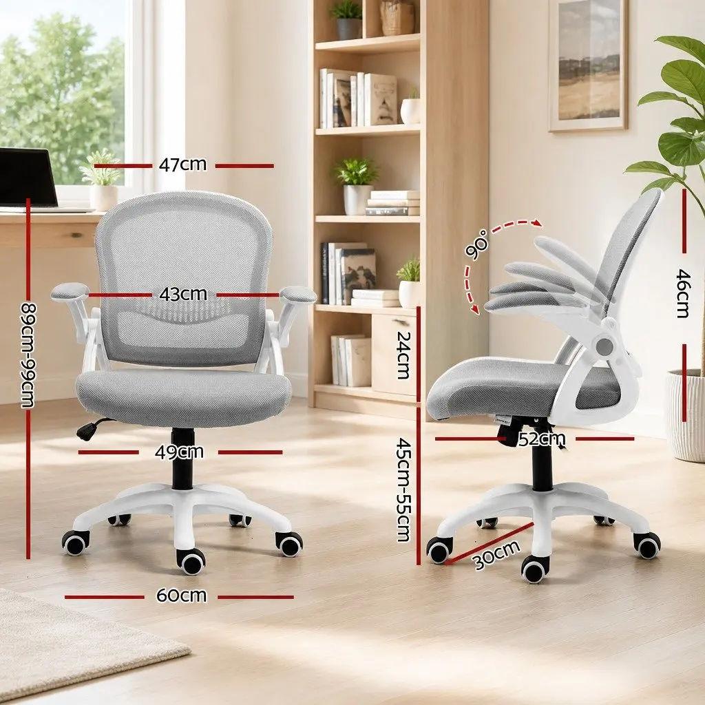 Mesh Office Chair Grey Mid Back Adjustable Height Gas Lift 360 Swivel Tilt