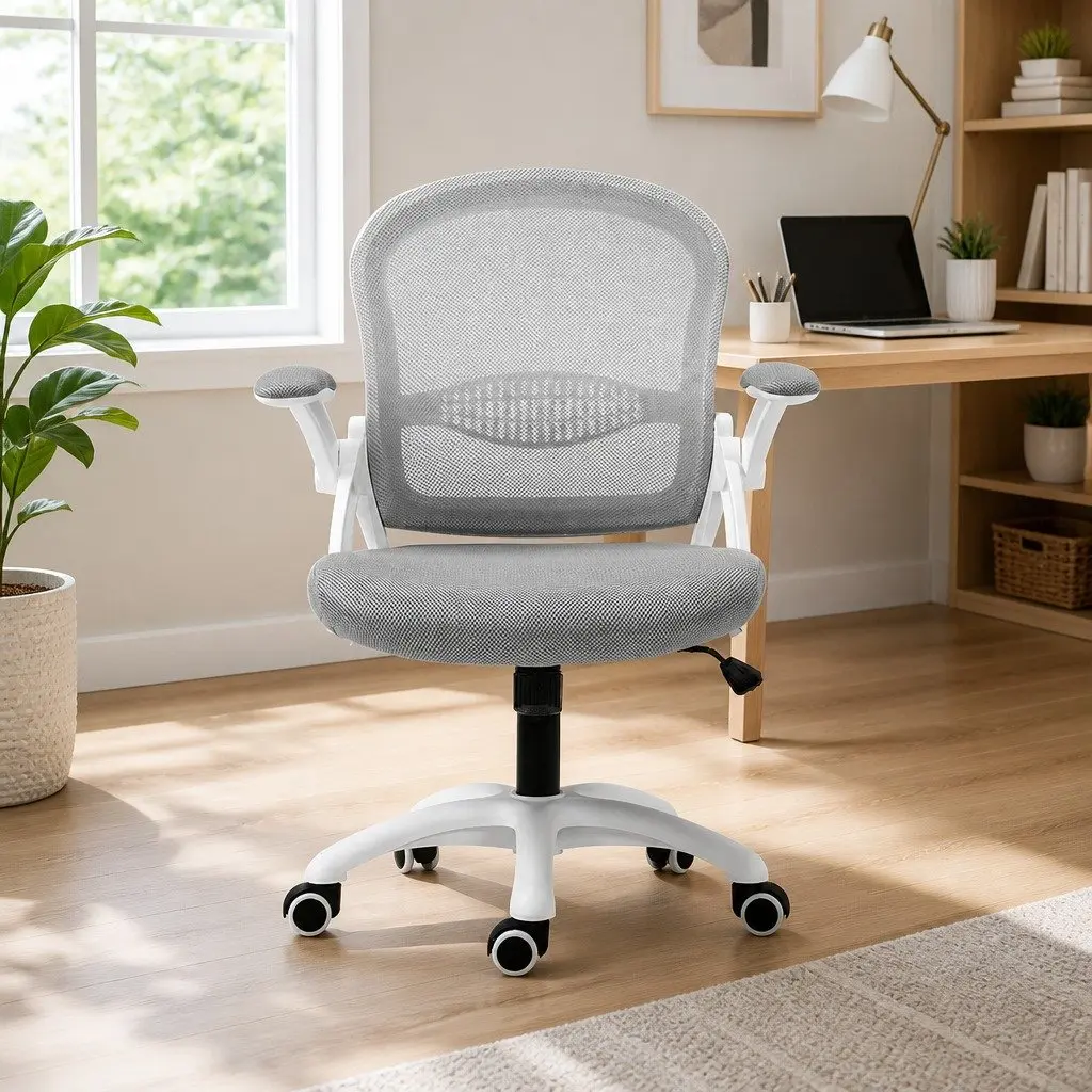 Mesh Office Chair Grey Mid Back Adjustable Height Gas Lift 360 Swivel Tilt