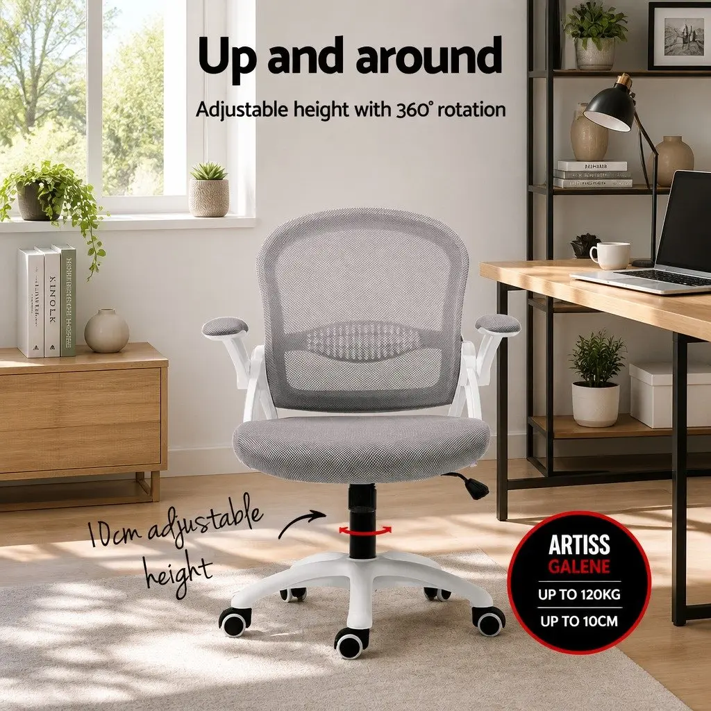 Mesh Office Chair Grey Mid Back Adjustable Height Gas Lift 360 Swivel Tilt