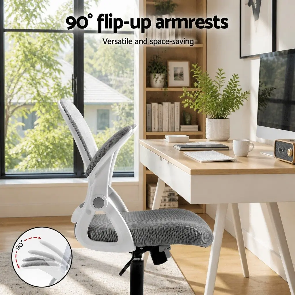 Mesh Office Chair Grey Mid Back Adjustable Height Gas Lift 360 Swivel Tilt