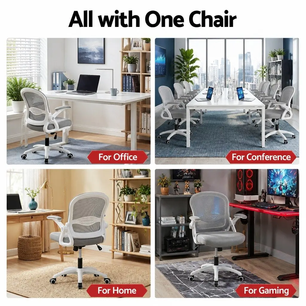 Mesh Office Chair Grey Mid Back Adjustable Height Gas Lift 360 Swivel Tilt