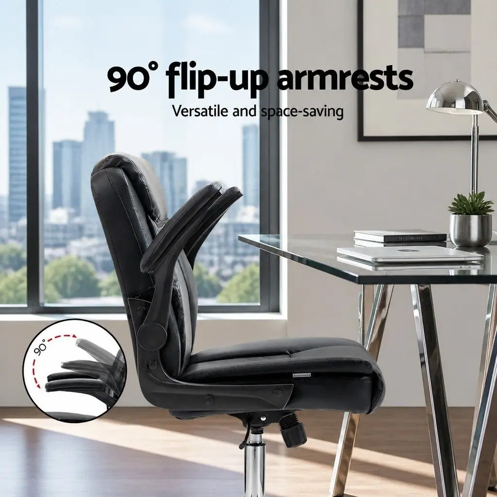 Office Chair Black Mid Back Adjustable Height Swivel with Flip-up Armrests
