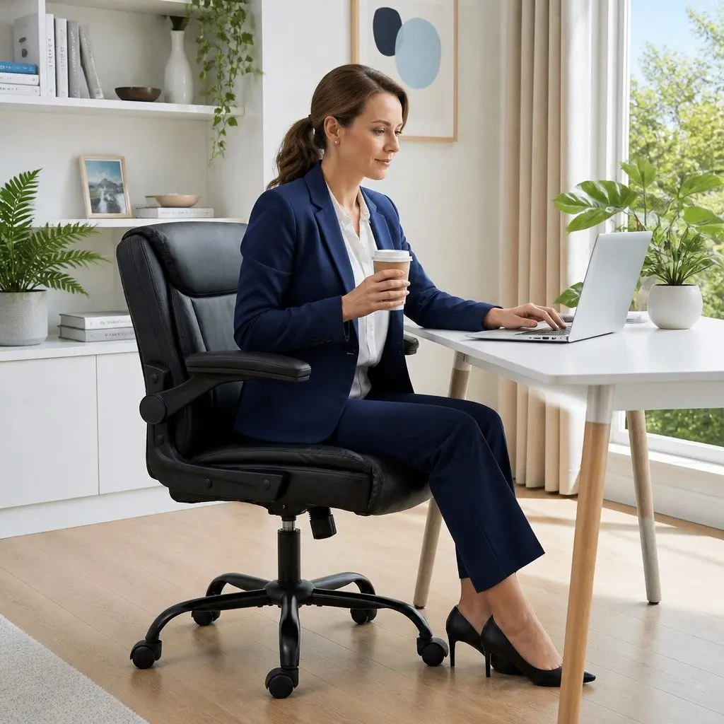 Office Chair Black Mid Back Adjustable Height Swivel with Flip-up Armrests