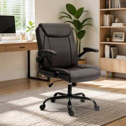 Executive Office Chair Mid Back Brown Swivel Desk Seat Height Adjustable Tilt