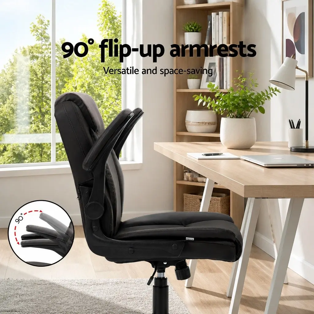 Office Chair Brown Mid Back Adjustable Height Tilt Swivel