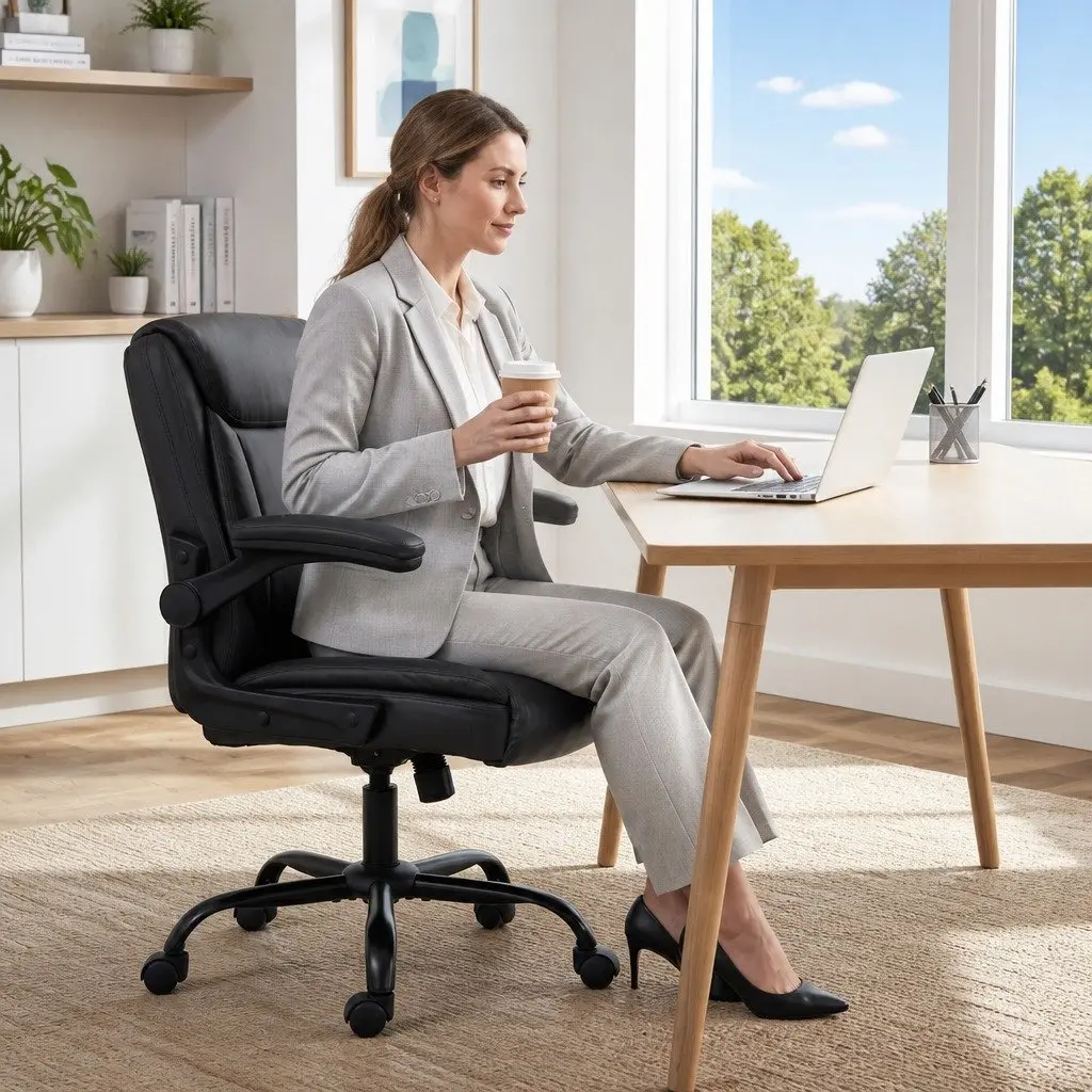 Office Chair Brown Mid Back Adjustable Height Tilt Swivel