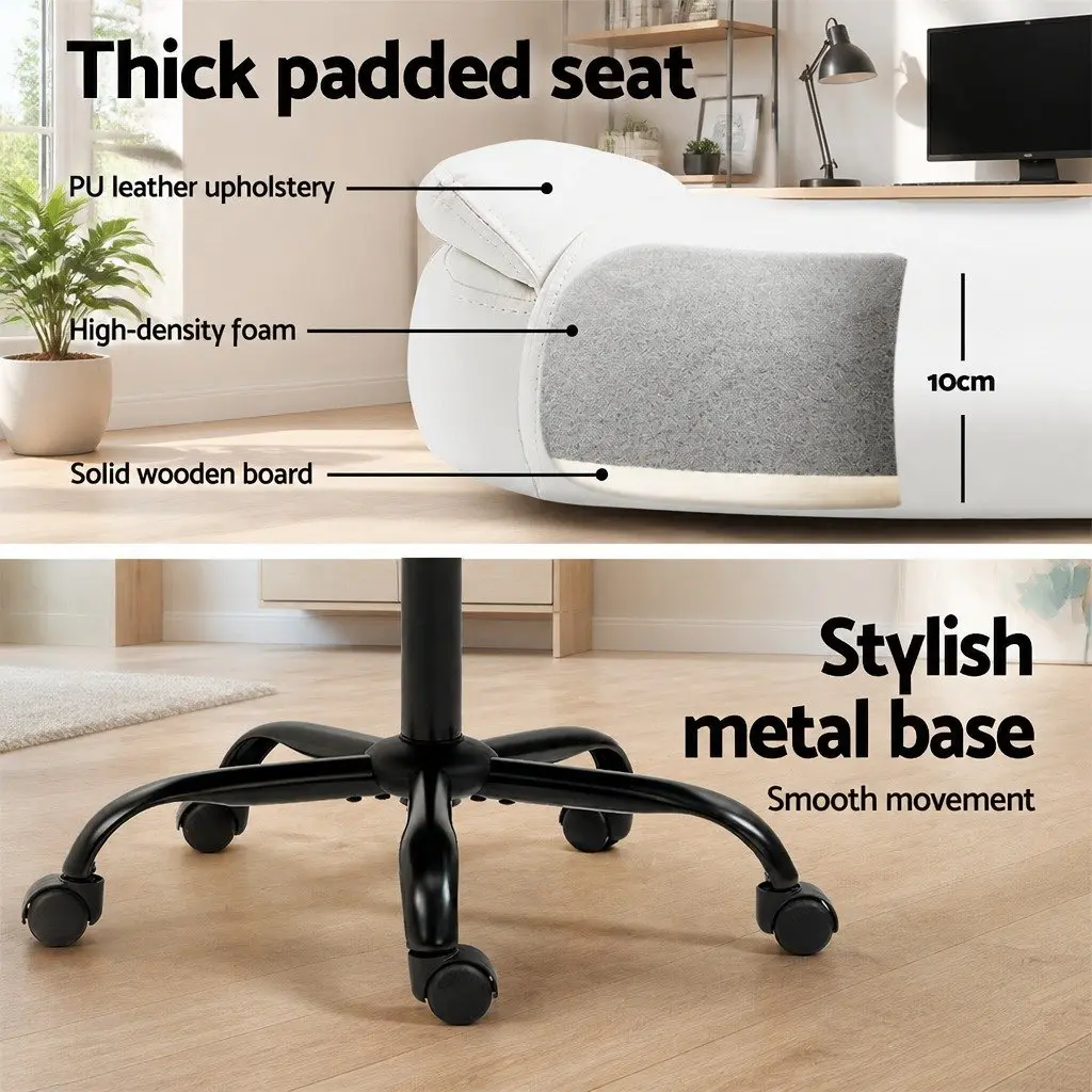 Office Chair White Mid Back High Density Foam Swivel Adjustable Height