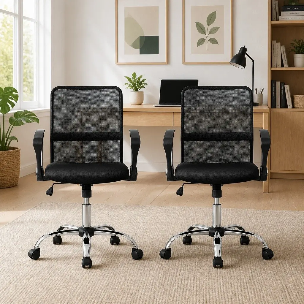 Office Chair Black Mid Back 360° Rotatable Tilt Height Adjustable
