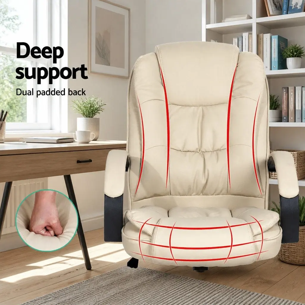 Executive Office Chair Beige High Back Tilt Swivel Padded Headrest Armrests