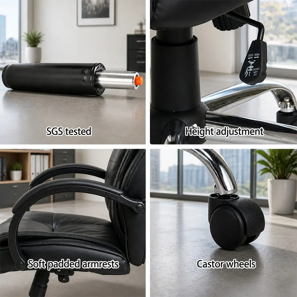 Executive Office Chair Black High Back Tilt Swivel PU Leather Padded Seat