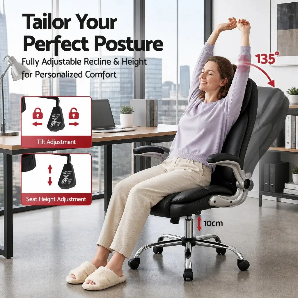 Executive Office Chair Black High Back Tilt Swivel Lumbar Support